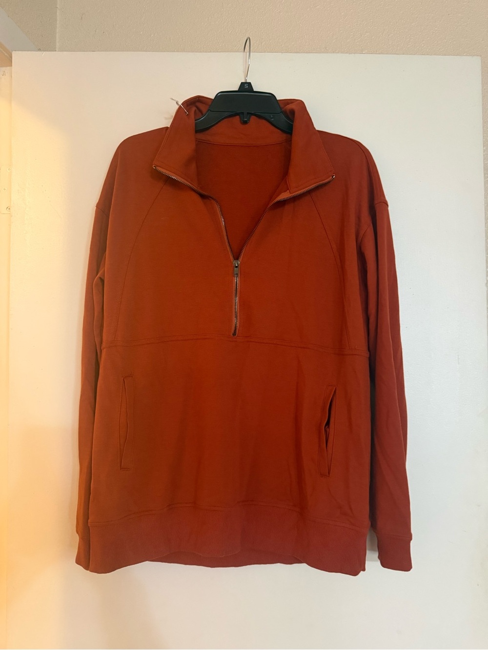 Rust Burnt Orange Quarter Zip Pullover Sweatshirt Size L